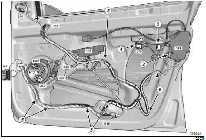 Renault Clio. Passenger's front side door wiring: Removal - Refitting