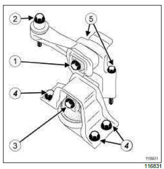Renault Clio. Right-hand suspended engine mounting: Removal - Refitting