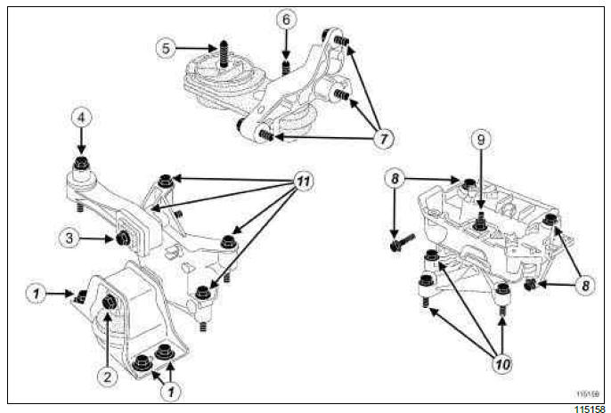 Renault Clio. Suspended engine mounting: Tightening torque