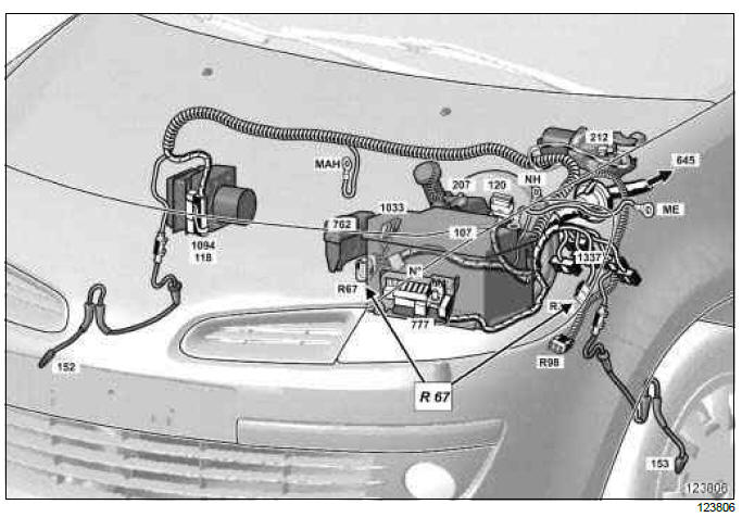 Renault Clio. Front left-hand wiring