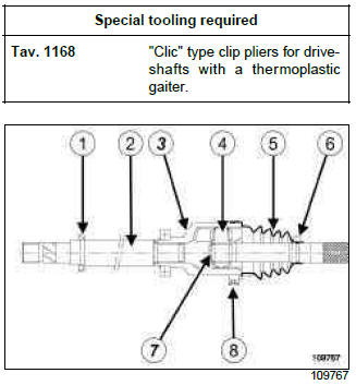 Renault Clio. Front right-hand driveshaft gaiter, gearbox side: Removal - Refitting