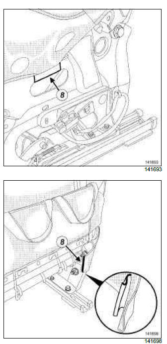 Renault Clio. Front seat base trim: Removal - Refitting