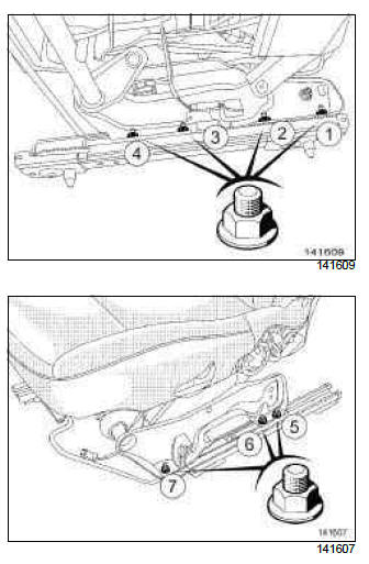 Renault Clio. Front seat runner: Removal - Refitting