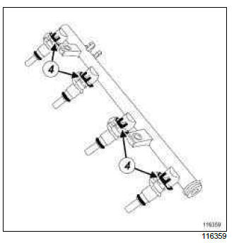 Renault Clio. Injector rail - Injectors: Removal - Refitting