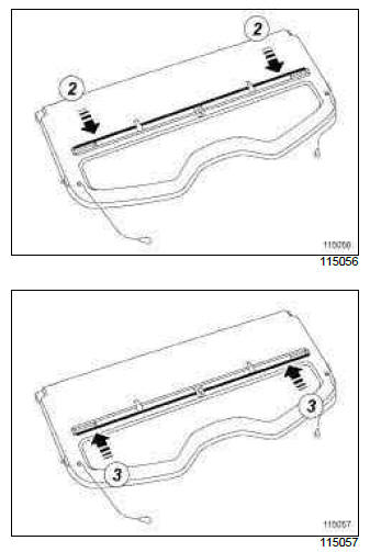 Renault Clio. Rear parcel shelf sun visor: Removal - Refitting