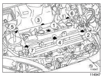 Renault Clio. Rocker cover: Removal - Refitting