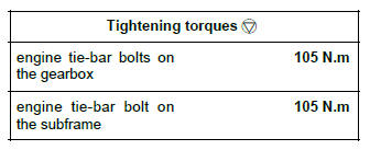 Renault Clio. Lower engine tie-bar: Removal - Refitting