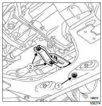 Renault Clio. Lower engine tie-bar: Removal - Refitting