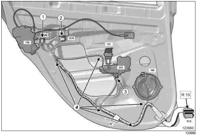 Renault Clio. Rear left-hand side door wiring: Removal - Refitting