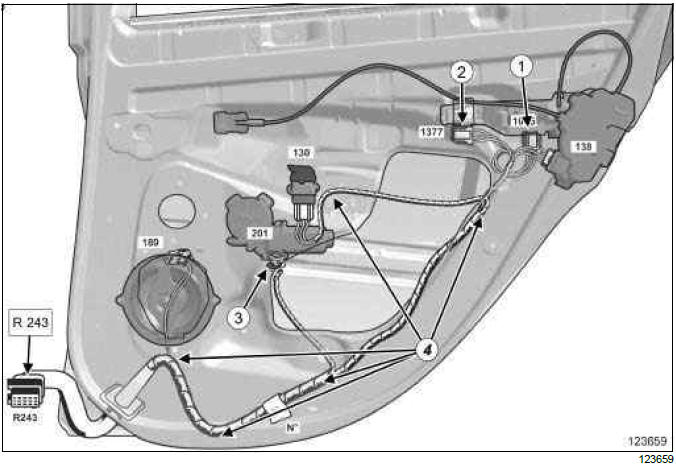 Renault Clio. Rear right-hand side door wiring: Removal - Refitting