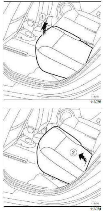 Renault Clio. 1/3 and 2/3 rear bench seat base: Removal - Refitting