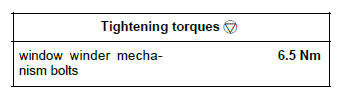 Renault Clio. Rear side door manual window winder mechanism: Removal - Refitting
