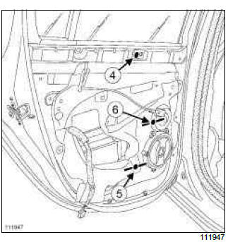 Renault Clio. Rear side door electric window mechanism: Removal - Refitting