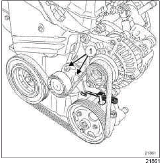 Renault Clio. Accessories belt: Removal - Refitting