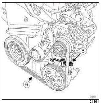 Renault Clio. Accessories belt: Removal - Refitting