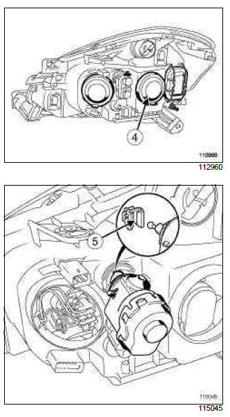 Renault Clio. Remote headlight beam adjustment actuator: Removal - Refitting