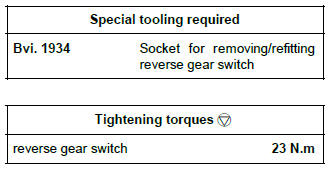 Renault Clio. Reverse gear switch: Removal - Refitting