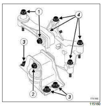 Renault Clio. Right-hand suspended engine mounting: Removal - Refitting