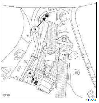 Renault Clio. Rear centre seat belt: Removal - Refitting