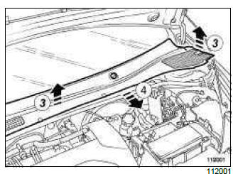 Renault Clio. Scuttle panel grille: Removal - Refitting