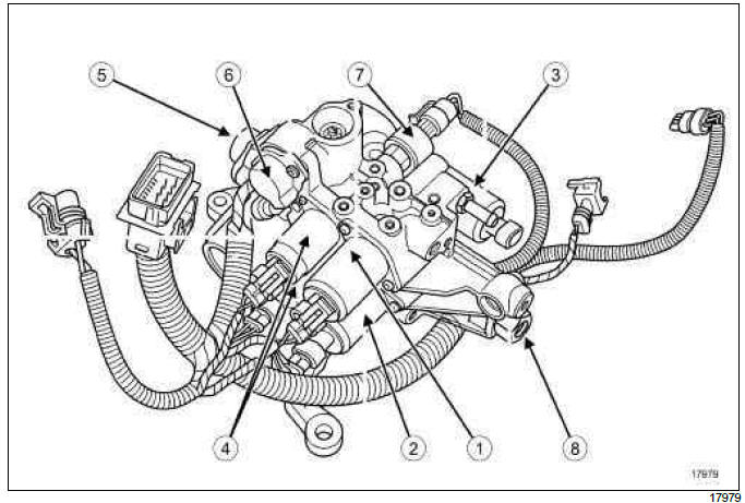 Renault Clio. Electro-hydraulic unit: List and location of components