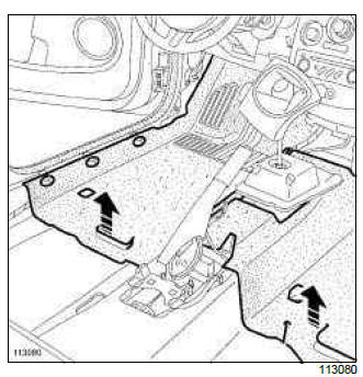 Renault Clio. Centre floor side soundproofing: Removal - Refitting