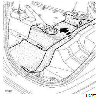 Renault Clio. Centre floor rear soundproofing: Removal - Refitting