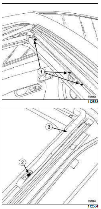 Renault Clio. Sunroof deflector: Removal - Refitting