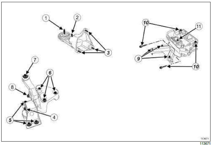 Renault Clio. Suspended engine mounting: Tightening torque