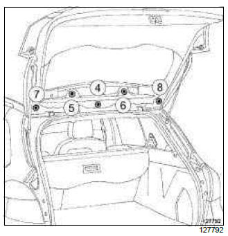 Renault Clio. Tailgate spoiler: Removal - Refitting