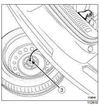 Renault Clio. Emergency spare wheel winch: Removal - Refitting