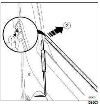 Renault Clio. Front door side exterior weather strip: Removal - Refitting