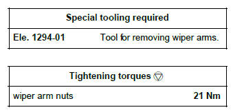 Renault Clio. Windscreen wiper arm: Removal - Refitting